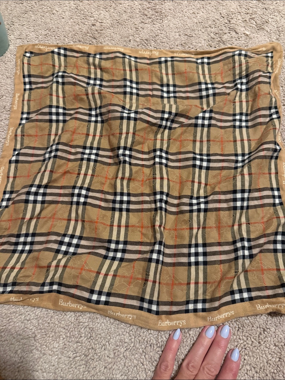 Vintage Burberry Nova Check Cotton Handkerchief Scarf Teddy Bear Print Bandana
